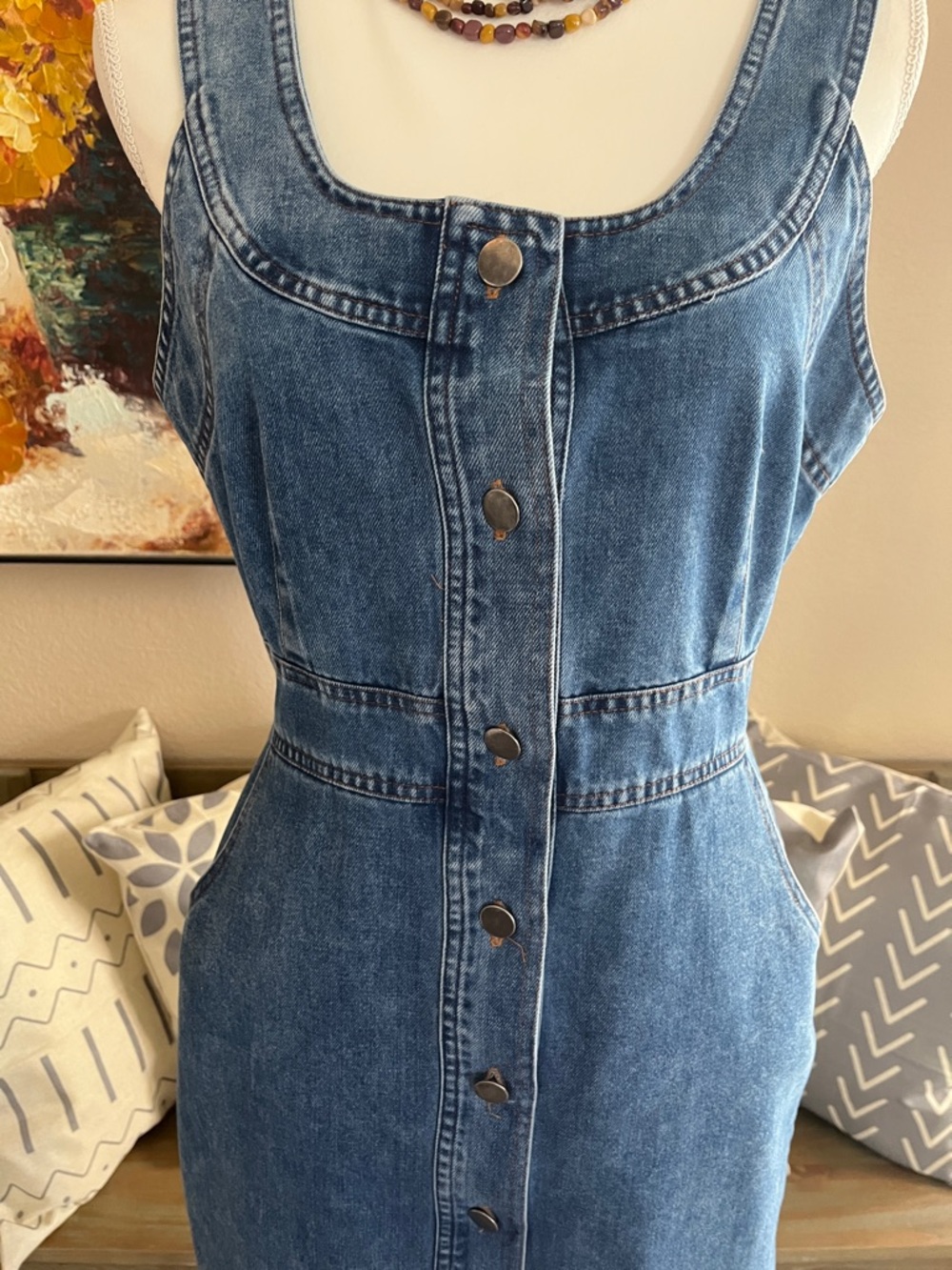 bohme Blue Denim Button-Front Women's Overall Dress